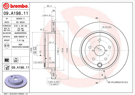 Product of Brembo 09A19811C02 Vented 1 Piece Brake Rotor 