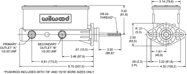 Wilwood Brakes 260-9439-Bk Brake Master Cylinder||||86||w642609439bk||1925078