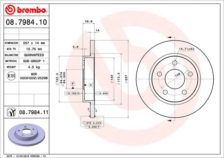 Product of Brembo 08798411C02 Solid 1 Piece Brake Rotor 