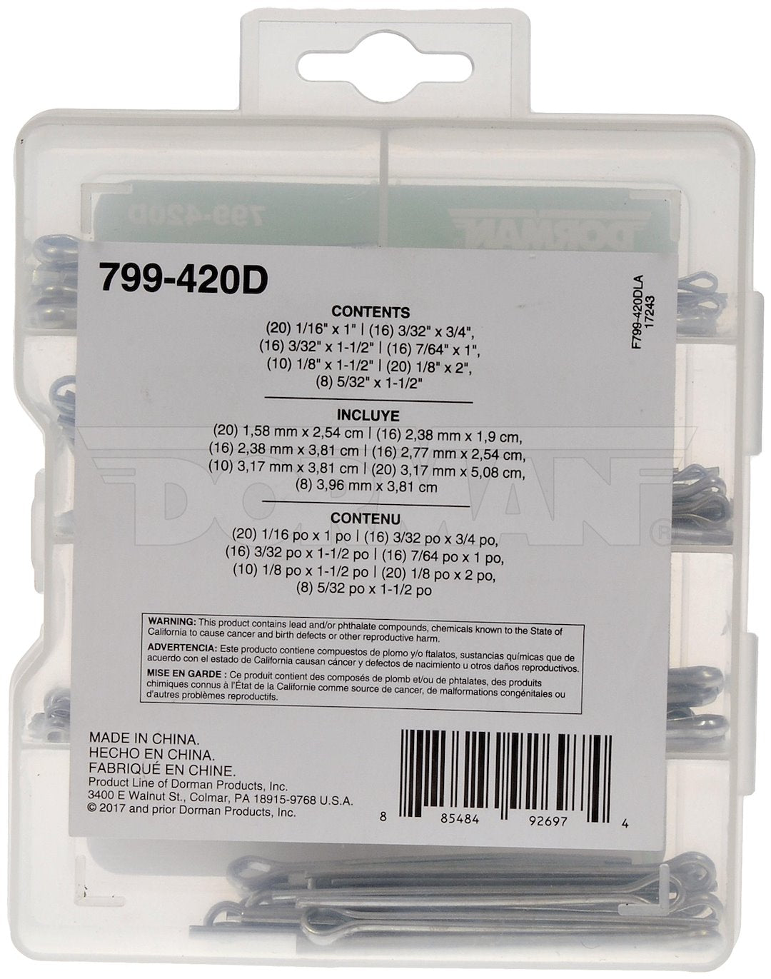 Dorman (Oe Solutions) 799-420d Cotter Pin Assortment||799-420d-002.Jpg||87||d18799420d||1244184