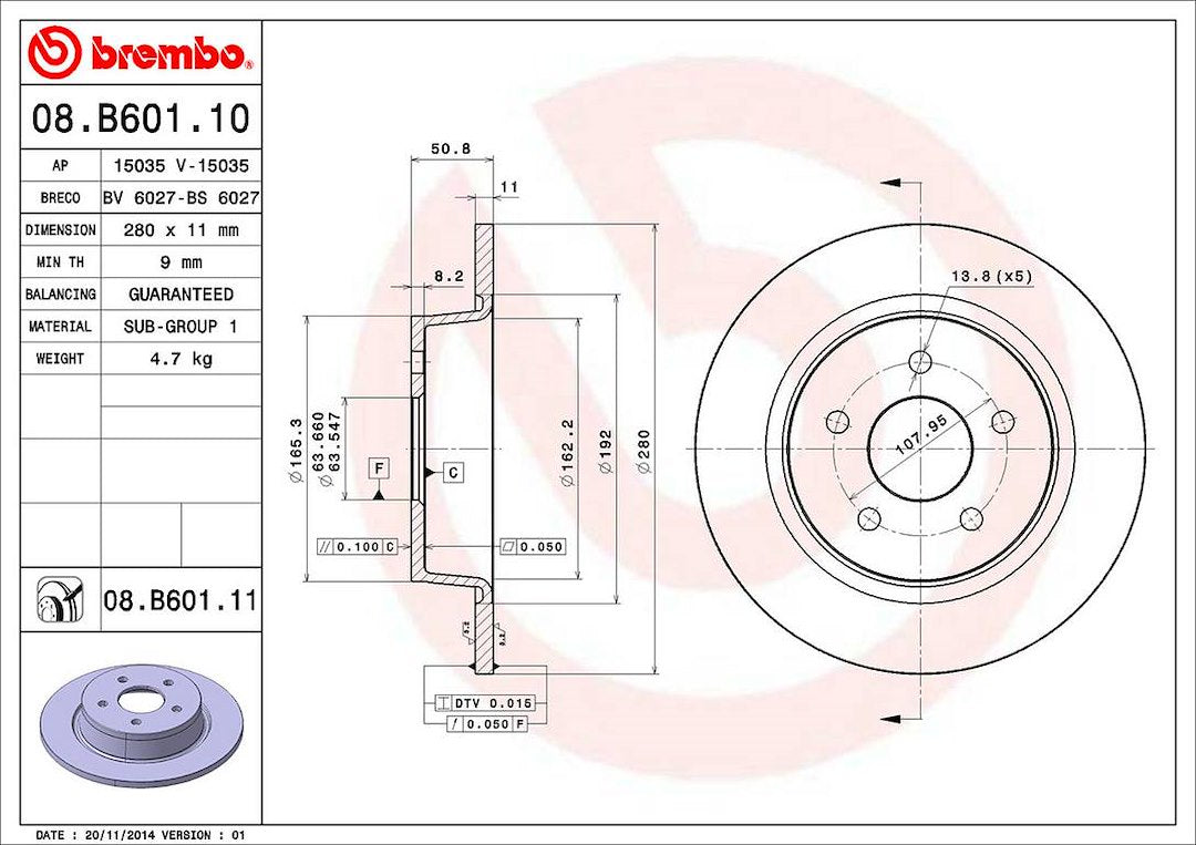 Brembo 08b60111c02 Brake Rotor||08.B601.11_2.Jpg||87||brm08b60111||1052426