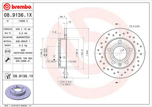 Product of Brembo 0891361XC02 Xtra Solid Cross Drilled 1 Piece Brake Rotor 