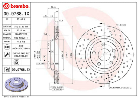 Product of Brembo 0997681XC02 Xtra Vented Cross Drilled 1 Piece Brake Rotor 