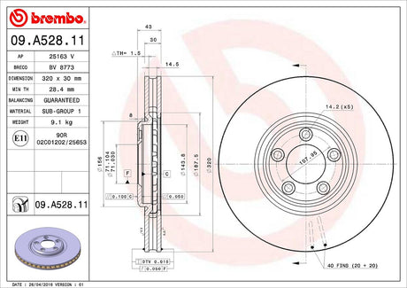 Product of Brembo 09A52811C02 Vented 1 Piece Brake Rotor 