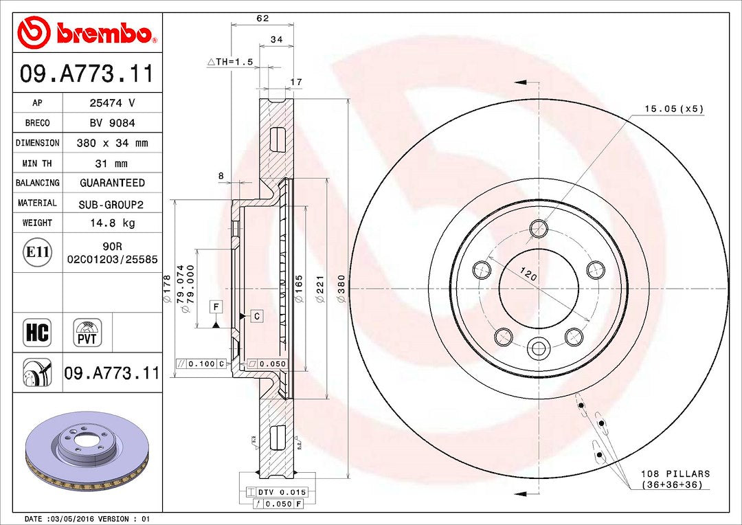 Product of Brembo 09A77311C02 Vented 1 Piece Brake Rotor 