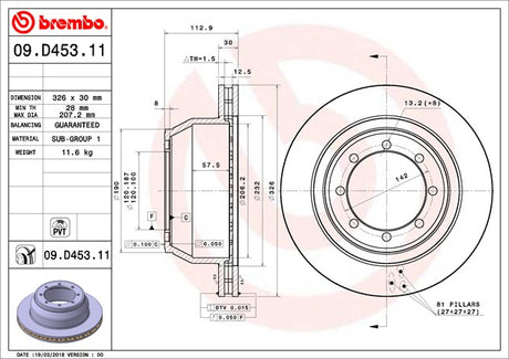 Product of Brembo 09D45310C02 Vented 1 Piece Brake Rotor 