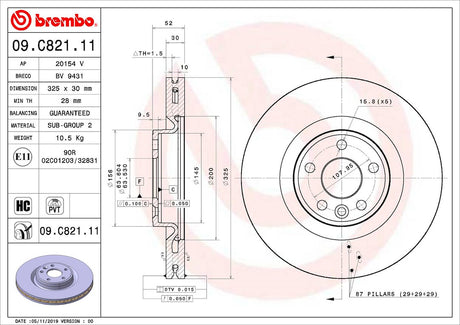 Product of Brembo 09C82111C02 Vented 1 Piece Brake Rotor 
