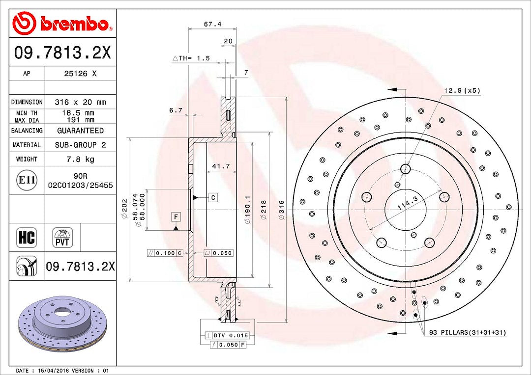 Product of Brembo 0978132XC02 Xtra Vented Cross Drilled 1 Piece Brake Rotor 
