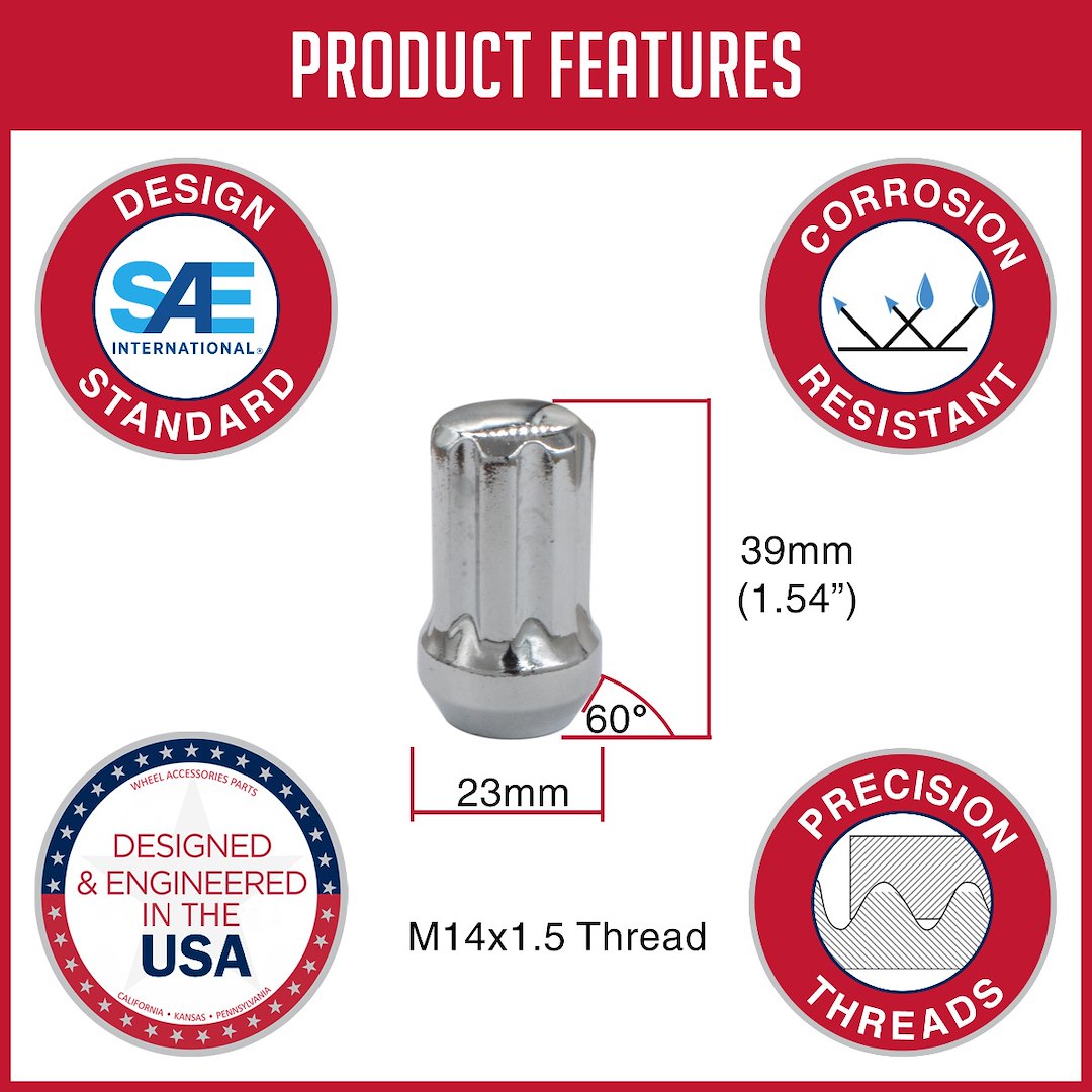 Product of Coyote Wheel Accessories 331148S 60 Degree Conical Bulge 14x1.5 Lug Nut 