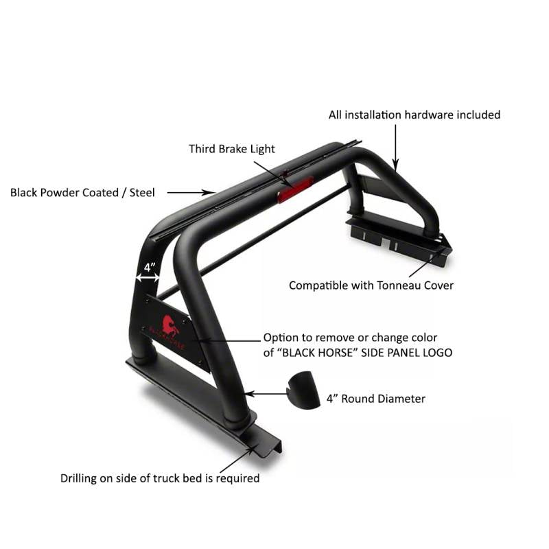 Product of Black Horse Offroad RB002BK Tubular Powder Coated Steel Truck Bed Bar 