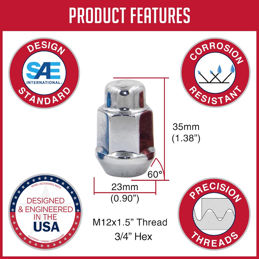 Product of Coyote Wheel Accessories 87KX45 60 Degree Conical Bulge 12x1.5 Lug Nut 
