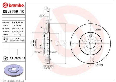 Product of Brembo 09B65911C02 Vented 1 Piece Brake Rotor 