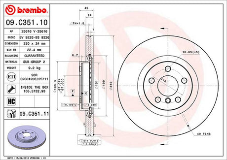 Product of Brembo 09C35111C02 Vented 1 Piece Brake Rotor 