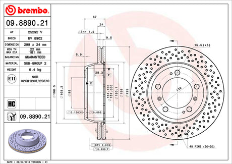 Product of Brembo 09889021C02 Vented Cross Drilled 1 Piece Brake Rotor 