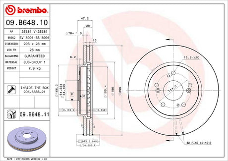 Product of Brembo 09B64811C02 Vented 1 Piece Brake Rotor 