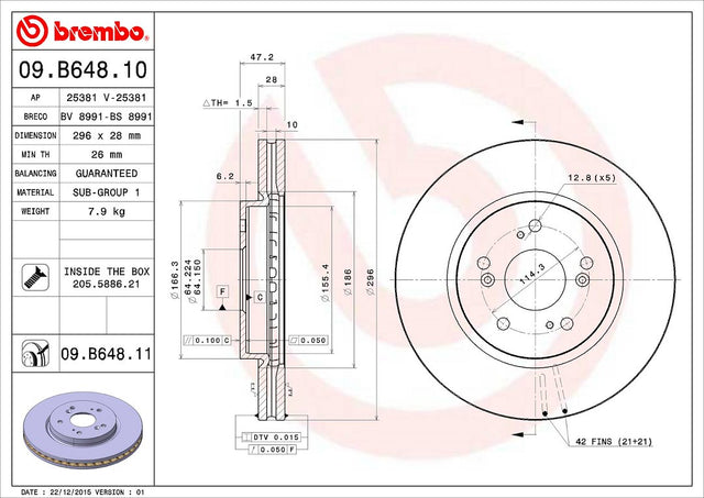 Product of Brembo 09B64811C02 Vented 1 Piece Brake Rotor 