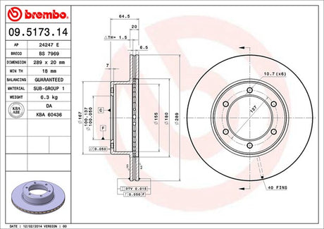 Product of Brembo 09517314C02 Vented 1 Piece Brake Rotor 