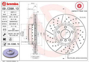 Product of Brembo 09C39813C02 Vented Cross Drilled 1 Piece Brake Rotor 