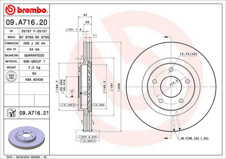 Product of Brembo 09A71621C02 Vented 1 Piece Brake Rotor 