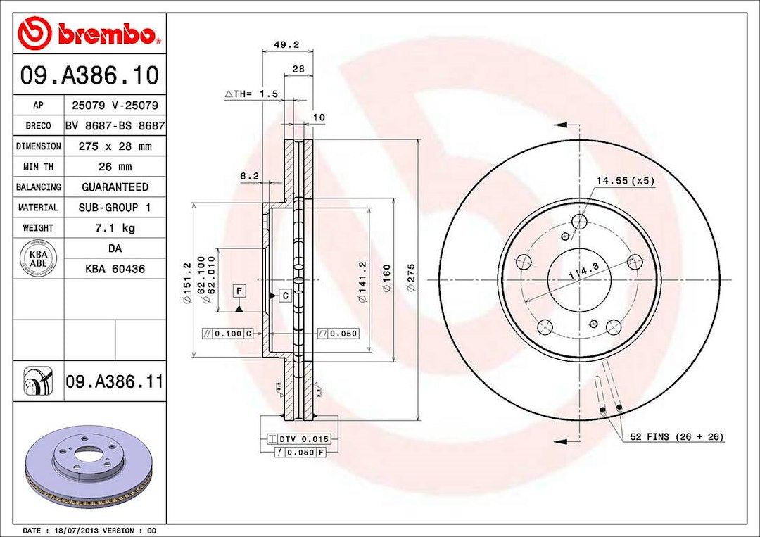 Product of Brembo 09A38611C02 Vented 1 Piece Brake Rotor 
