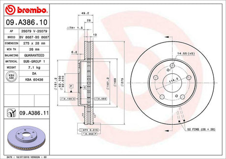 Product of Brembo 09A38611C02 Vented 1 Piece Brake Rotor 