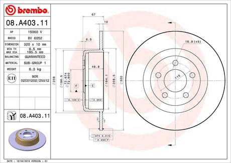 Product of Brembo 08A40311C02 Solid 1 Piece Brake Rotor 