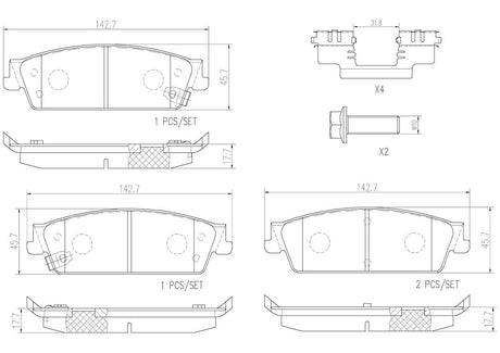 Product of Brembo P10045N Brake Pad - Set Of 4 