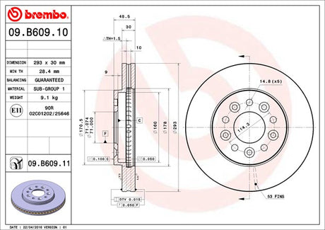 Product of Brembo 09B60911C02 Vented 1 Piece Brake Rotor 