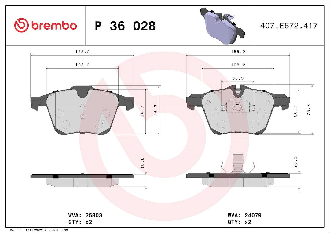 Product of Brembo P36028 Brake Pad - Set Of 4 