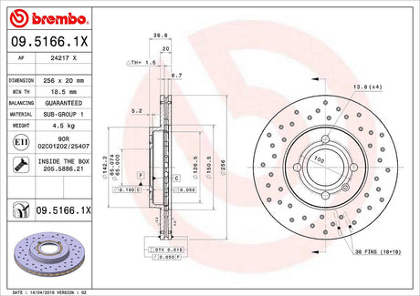 Product of Brembo 0951661XC02 Xtra Vented Cross Drilled 1 Piece Brake Rotor 