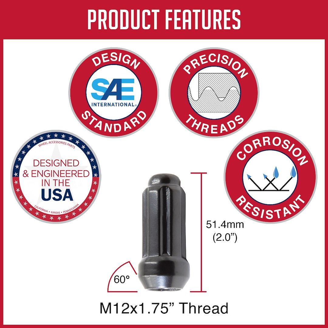 Product of Coyote Wheel Accessories 631150BLK 60 Degree Conical 12x1.75 Lug Nut 
