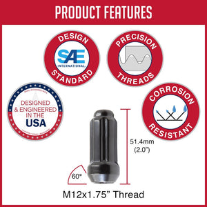 Product of Coyote Wheel Accessories 631150BLK 60 Degree Conical 12x1.75 Lug Nut 