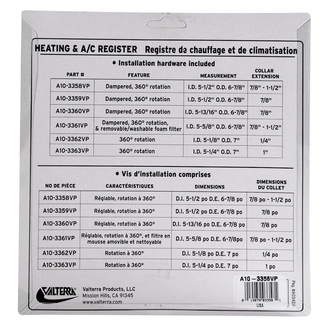 Valterra A10-3359vp Heating/ Cooling Register||a10-3359vp_7.Jpg||92||v46a103359vp||1364066