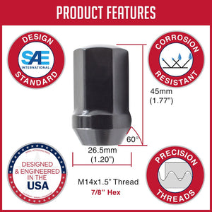 Product of Coyote Wheel Accessories 53K648LBLK 60 Degree Conical 14x1.5 Lug Nut 