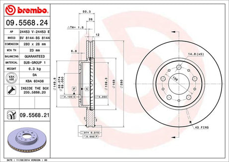 Product of Brembo 09556821C02 Vented 1 Piece Brake Rotor 