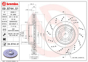 Product of Brembo 09B74451C02 Vented Cross Drilled 1 Piece Brake Rotor 