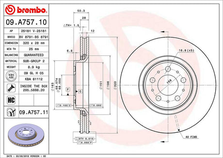 Product of Brembo 09A75711C02 Vented 1 Piece Brake Rotor 