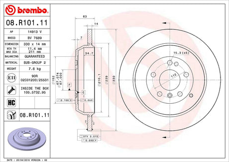 Product of Brembo 08R10111C02 Solid 1 Piece Brake Rotor 