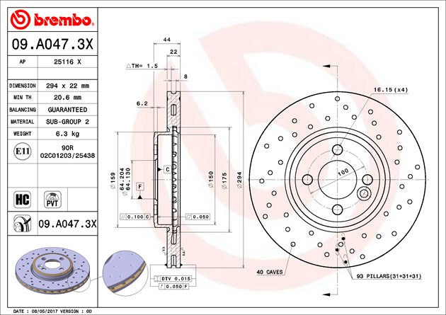 Product of Brembo 09A0473XC02 Xtra Vented Cross Drilled 1 Piece Brake Rotor 