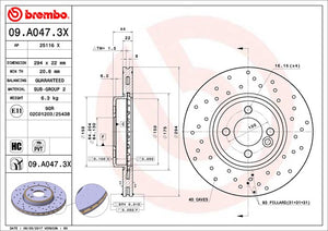 Product of Brembo 09A0473XC02 Xtra Vented Cross Drilled 1 Piece Brake Rotor 