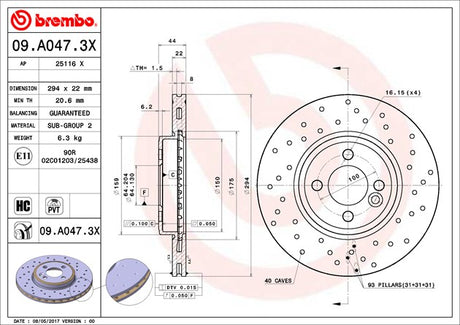 Product of Brembo 09A0473XC02 Xtra Vented Cross Drilled 1 Piece Brake Rotor 
