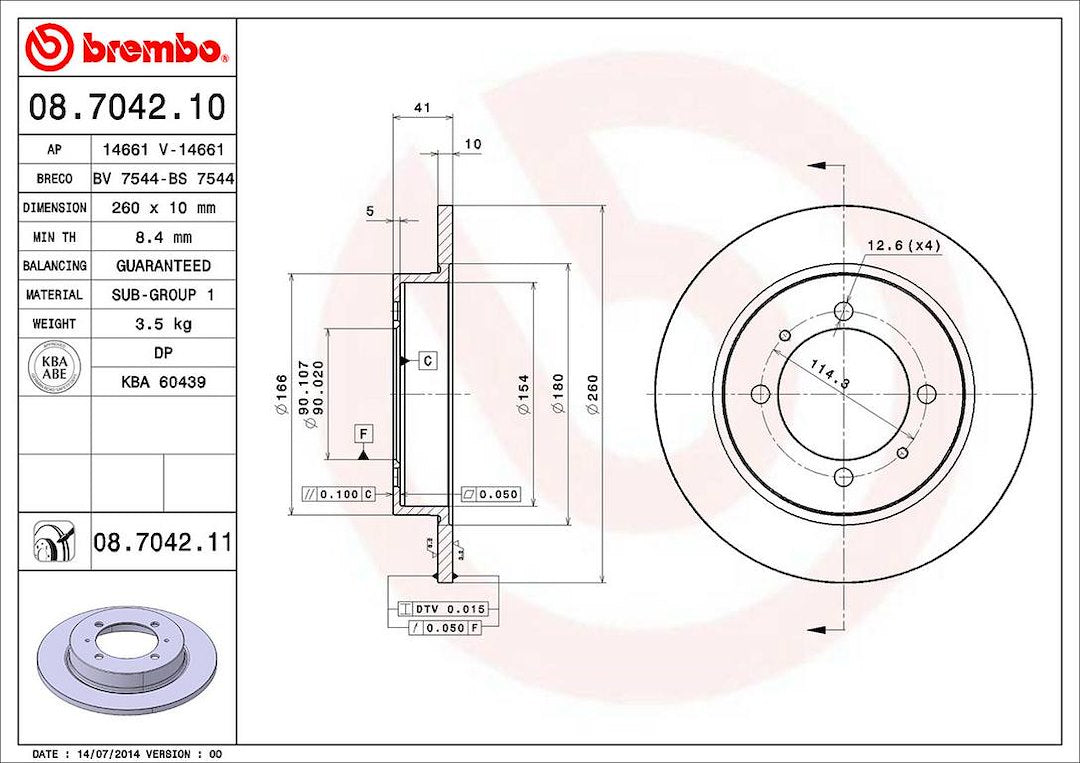 Product of Brembo 08704211C02 Solid 1 Piece Brake Rotor 