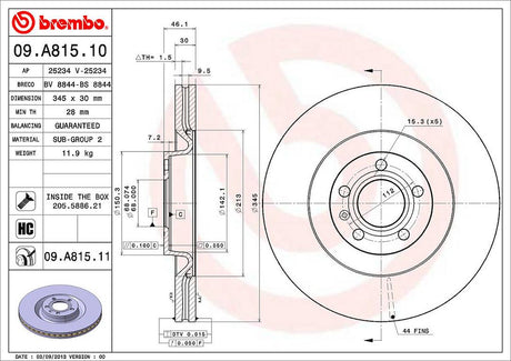 Product of Brembo 09A81511C02 Vented 1 Piece Brake Rotor 