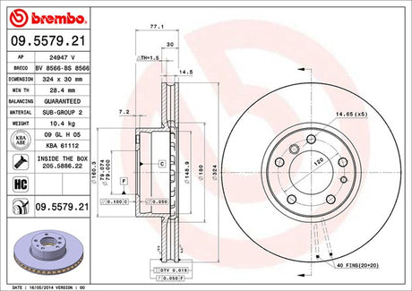 Product of Brembo 09557921C02 Vented 1 Piece Brake Rotor 