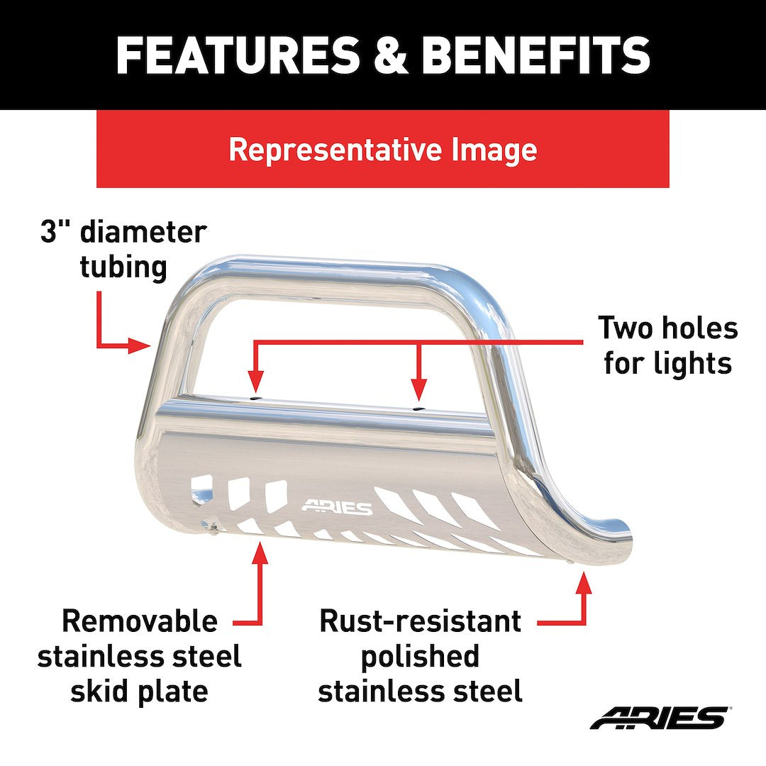 Product of Aries 35-4016 Bull Bar Polished 3 Inch Yes with skid plate 