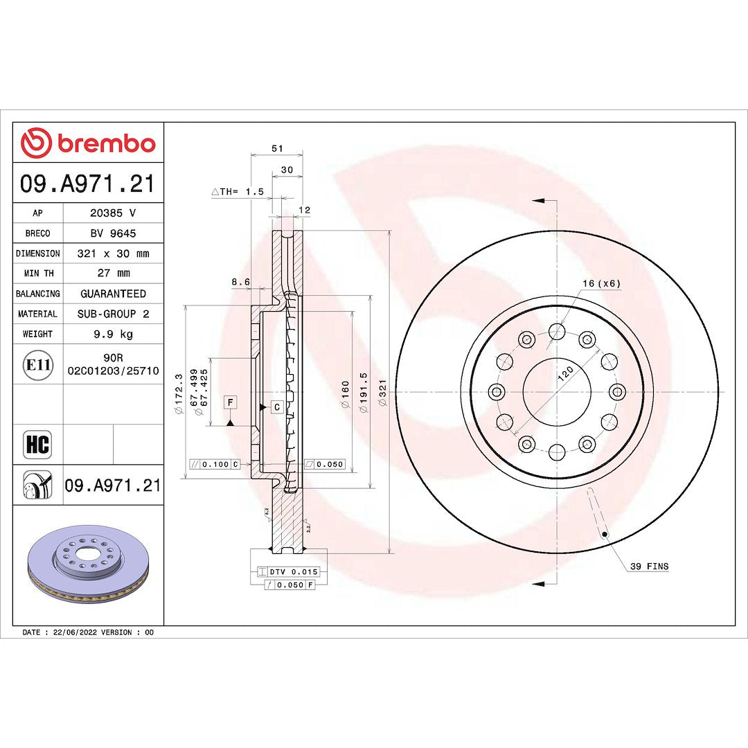Brembo 09.A971.21 Brake Rotor||09.A971.21.Jpg||85||brm09a97121||2240123