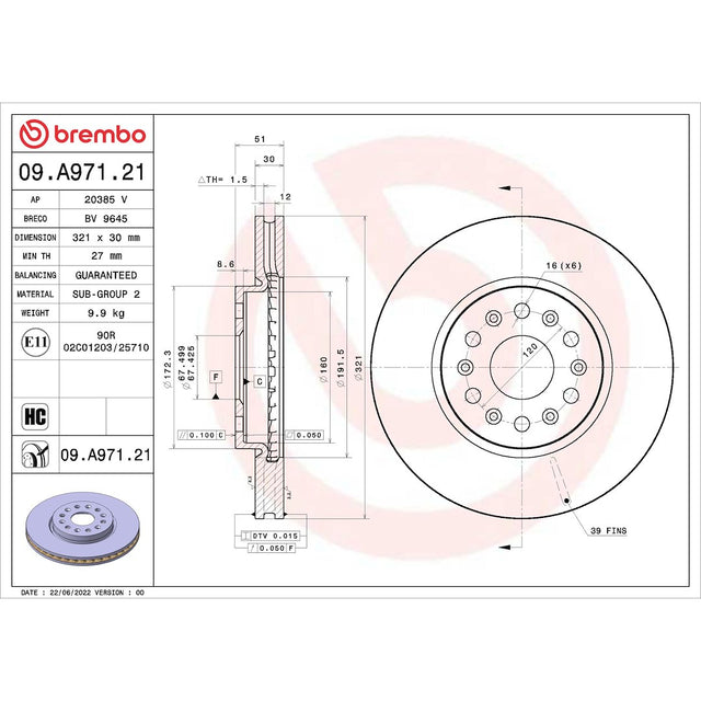 Brembo 09.A971.21 Brake Rotor||09.A971.21.Jpg||85||brm09a97121||2240123
