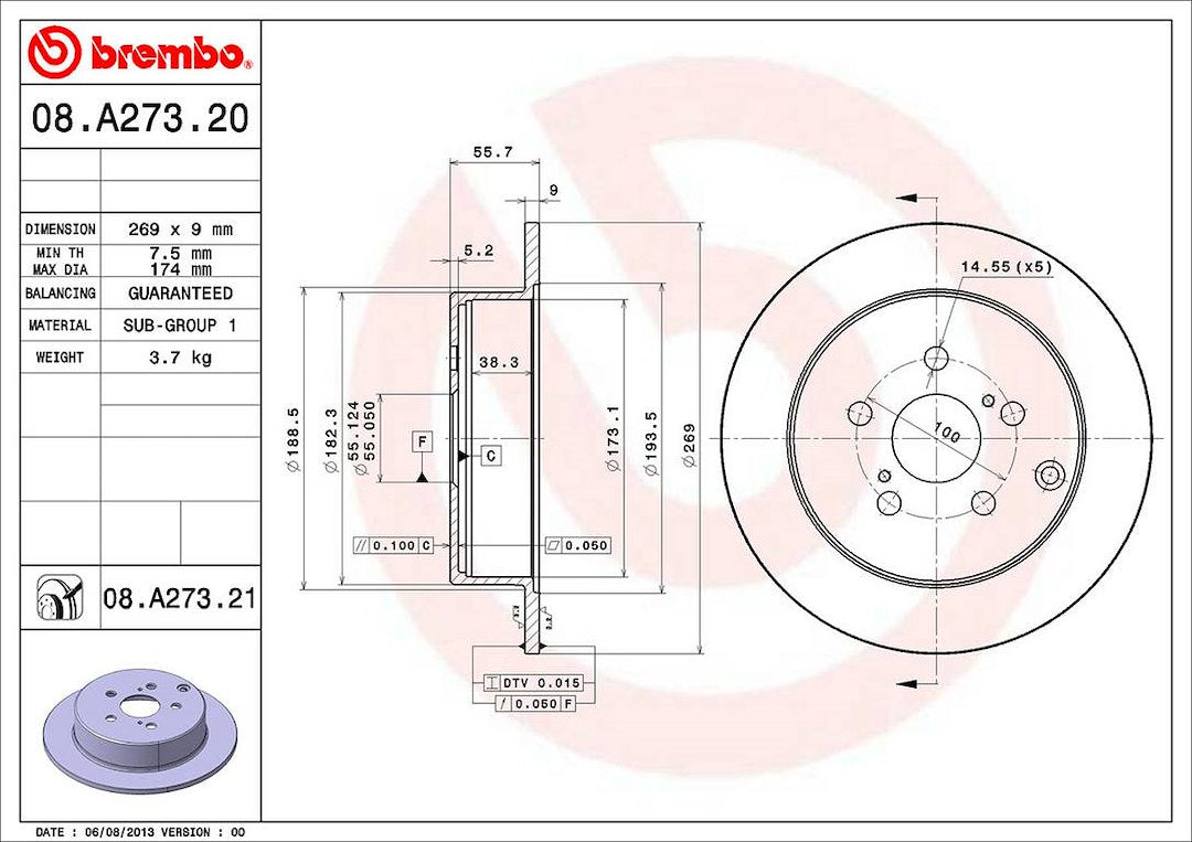 Product of Brembo 08A27321C02 Solid 1 Piece Brake Rotor 