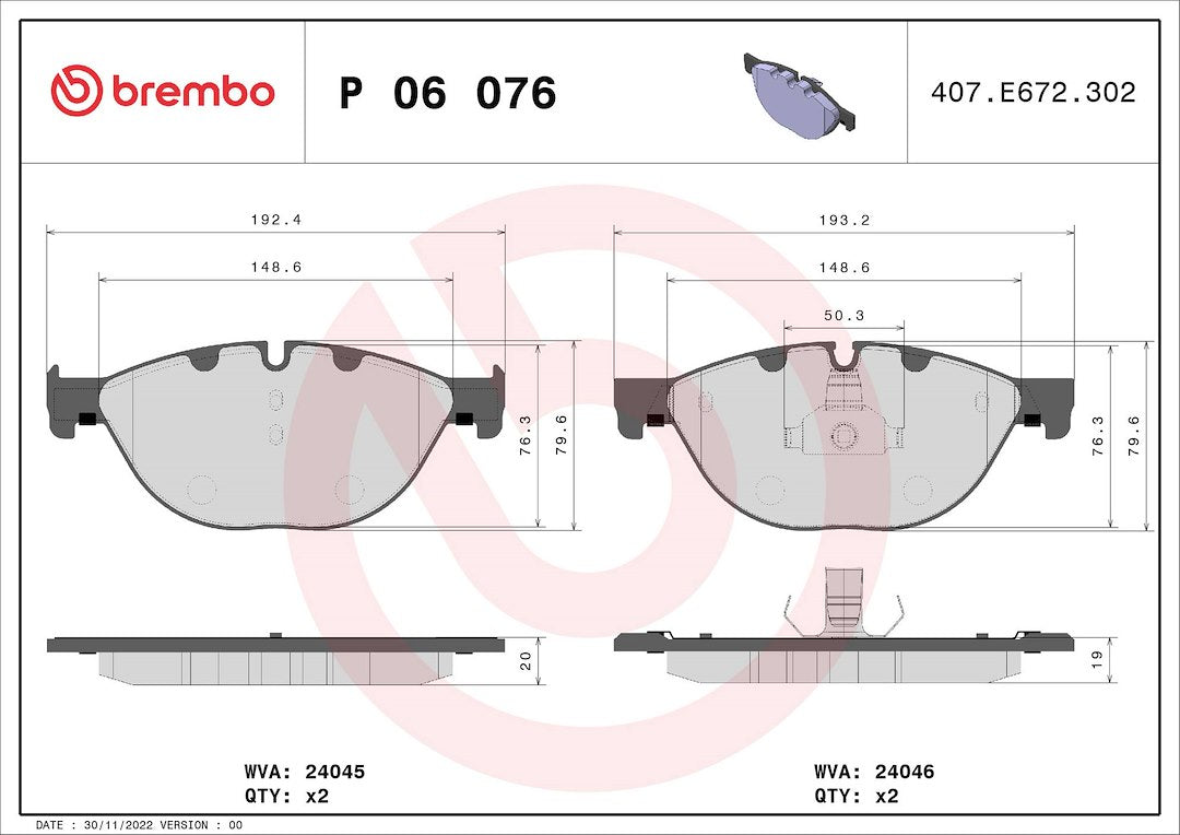 Product of Brembo P06076 Brake Pad - Set Of 4 