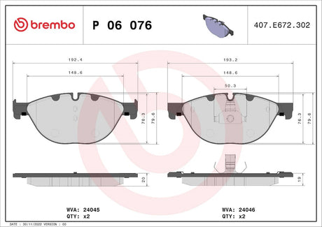 Product of Brembo P06076 Brake Pad - Set Of 4 